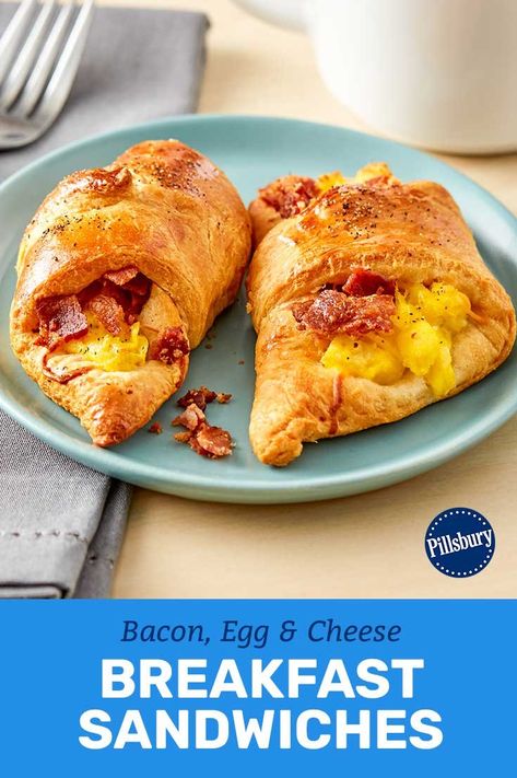 Stuffed Bacon Egg And Cheese Croissants, Croissant Breakfast Sandwich Recipes, Bacon Egg And Cheese Breakfast Sandwich, Stuffed Bacon Egg Cheese Croissant, Bacon Egg Cheese Crescent Rolls, Breakfast Crescent Sandwich, Egg Croissant Breakfast, Crescent Roll Breakfast Sandwich, Pillsbury Croissant Recipes Breakfast