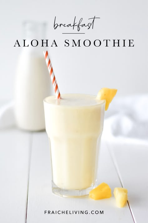 Tasty Protein Smoothies, Aloha Pineapple Smoothie, Smoothie With Coconut Cream, Healthy Tropical Smoothie Recipes, Tropical Smoothie Recipes Copycat, Heart Healthy Smoothies, Tropical Smoothie Recipes, Fraiche Living, Pineapple Smoothie Recipes