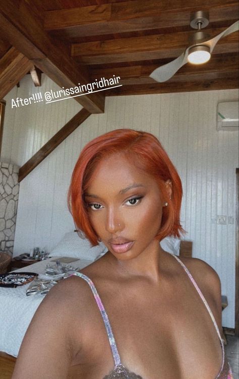 Short Ginger Bob Black Women, Ginger Hair Bob Black Women, Bob On Round Face Black Women, Red Bob Hairstyles For Black Women, Auburn Bob Black Women, Bob Auburn Hair, Short Hair Color Ideas Black Women, Side Bang Short Hair, Short Red Hair Black Women