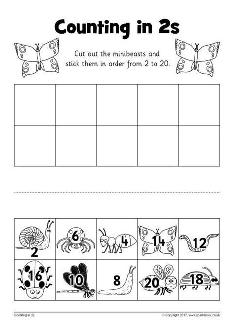 Counting in 2s Cut and Stick Worksheets (SB12254) - SparkleBox Skip Counting In 2s Worksheet, Counting By 2s Worksheets Free, Count In 2s, Worksheet Counting, Counting By 5s, Skip Counting By 5, Skip Counting By 5's, Skip Counting Worksheets, Counting In 2s