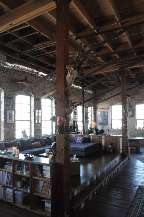 If I could choose any place to live, I would love to live in an old warehouse apartment/condo. There have to be brick walls though. Warehouse Apartment, Warehouse Loft, Warehouse Living, Warehouse Home, Downtown Lofts, Old Warehouse, Lots Of Windows, Loft House, Loft Living