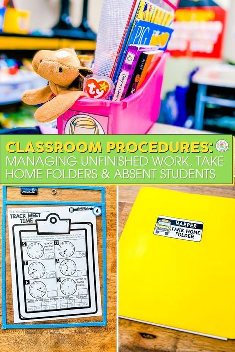 Find out how veteran 1st and 2nd grade teachers are managing unfinished work, homework, and absent students in their classrooms. Absent Work, Take Home Folders, Absent Students, Work Folders, Classroom Procedures, Classroom Management Strategies, 2nd Grade Teacher, Elementary Classroom, Student Work