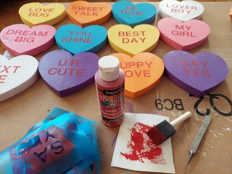 Homemade Fabric Softener, Word Stencils, Homemade Laundry, Heart Diy, Art Deco Bar, Homemade Laundry Detergent, Heart Garland, Painted Hearts, Nails And Screws