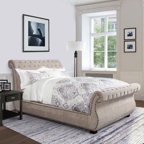 Fairview Home Claire Tufted Upholstered Sleigh Bed | Wayfair Bedroom Classic Design, Tufted Sleigh Bed, Upholstered Sleigh Bed, Adjustable Bed Frame, Sleigh Bed, King Size Headboard, Bedroom Size, Adjustable Bed, Upholstered Panel Bed