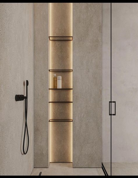 Bathroom Niche Design, Bathroom Niche Ideas, Niche Lighting, Neoclassic Interior, House By The Lake, Small Shower Room, Bathroom Niche, Lake Annecy, Bathroom Interior Design Modern