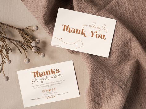 Brown Thank You Cards, Business Thank You Notes, Editable Birthday Cards, Card Templates Printable, Small Business Packaging Ideas, Thank You Card Design, Printable Business, Business Packaging, Thank You Postcards