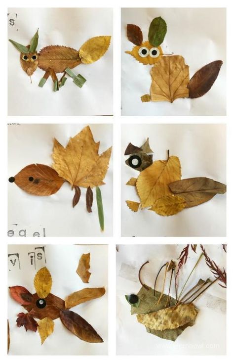 Leaf Animal Craft for Kids - Emma Owl Forest Schools, Leaf Craft, Preschool Art Projects, Leaf Projects, Leaf Animals, Arts And Crafts Furniture, Leaf Crafts, Animal Crafts For Kids, Autumn Crafts