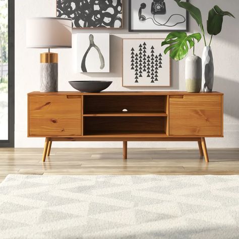 Midcentury Living, Tv Console Modern, Wood Tv Console, Wooden Tv Stands, Solid Wood Tv Stand, Wood Tv Stand, Wood Tv, Wayfair Furniture, Tv Stand Wood