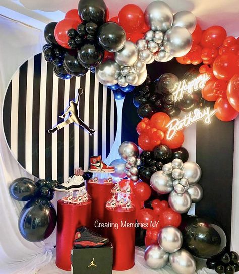 Jordan 23 Birthday Party Ideas, 23rd Birthday Decorations, Michael Jordan Birthday, Basketball Themed Birthday Party, Jordan Air Max, Boy 16th Birthday, Sneaker Ball, 40th Birthday Party Decorations, Bday Party Theme