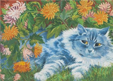 Louis Wain | Amongst the Chrysanthemums | MutualArt Louis Wain Cats, Louis Wain, Warrior Cats Art, Historical Painting, Cats Artists, Big Art, Historical Art, Naive Art, Gorgeous Art