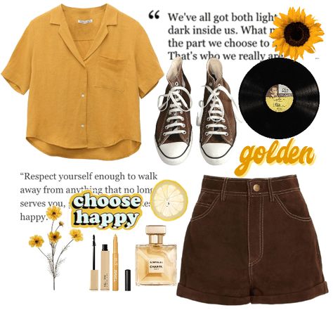 Honey Aesthetic Outfit, Suncore Aesthetic Outfits, Sunshine Girl Aesthetic Outfits, Honey Core Aesthetic Outfits, Bee Aesthetic Outfit, Sun Outfit Aesthetic, Sun Aesthetic Outfit, Artsy Girl Aesthetic Outfits, Honeycore Outfits