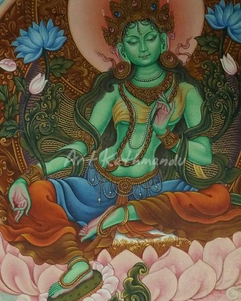 Green Tara Painting, Newari Art, Tara Devi, Thangka Art, Buddha Tattoo Design, Buddha Tattoo, Ancient Paintings, Ascended Masters, Kali Goddess