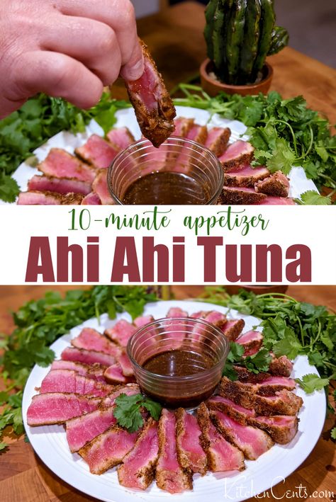 Ahi Tuna Appetizer, Tuna Sashimi Recipe, Ahi Tuna Sauce, Blackened Tuna, Ahi Tuna Steak Recipe, Tuna Appetizer, Steak Appetizers, Sashimi Recipe, Seared Ahi Tuna