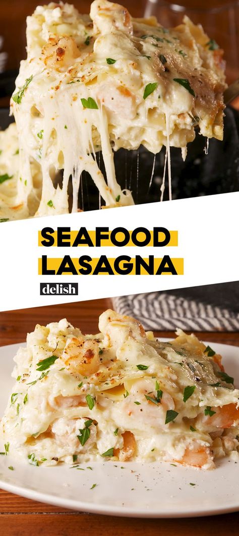 Seafood Lasagna Recipe, Shrimp Lasagna, Seafood Lasagna Recipes, Tilapia Fish Recipes, Sea Foods, Seafood Lasagna, Fish Recipes Baked, Cheese Mozzarella, Food Addict