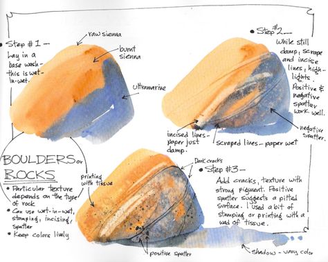 Types Of Rocks, Watercolor Tips, Watercolor Lessons, Landscape Watercolor, Landscape Designs, Watercolor Painting Techniques, Watercolor Art Lessons, Painting Lessons, Watercolor Inspiration