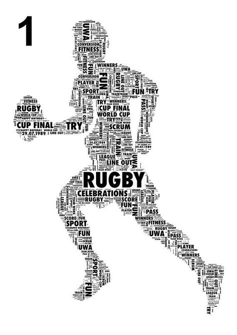 A wonderful and very different Personalised portrait word cloud picture of a Rugby Player, available in 2 different poses. They are created entirely with YOUR words to make an amazing and fabulous gift for yourself or someone else. You can have up to 20 words, names, dates and Rugby Workout, Rugby Art, Rugby Kit, Rugby 7s, Custom Football Shirts, Ireland Rugby, Wales Rugby, Rugby Player, Rugby Ball