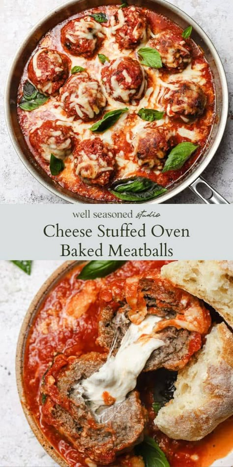 Cheese Stuffed Oven Baked Meatballs Meatball Stuffed Shells Recipe, Cheesy Oven Baked Meatballs 12 Tomatoes, Italian Stuffed Meatballs, Mozzarella Meatballs Baked, Baked Mozzarella Stuffed Meatballs, Large Meatballs Baked, Stuffed Meatballs Recipe, Italian Meatball Recipes Oven, Ricotta Stuffed Meatballs