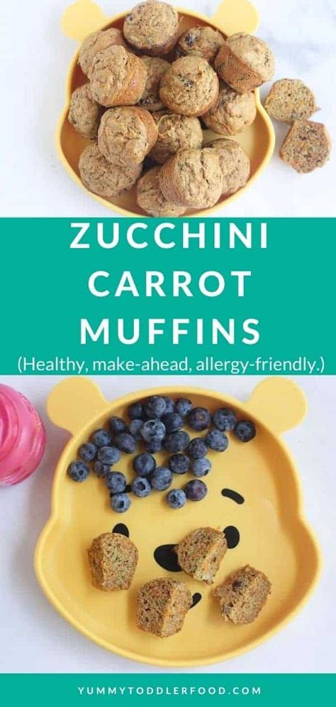 Easy Zucchini Carrot Muffins Maggie Recipes, Healthy Carrot Muffins, Carrot Zucchini Muffins, Toddler Muffins, Baby Recipe, Baby Muffins, Recipes Zucchini, Zucchini Carrot, Toddler Snack