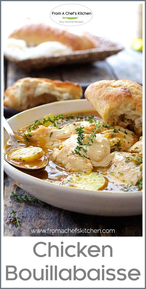 Chicken Bouillabaisse is a twist on the classic seafood stew that's a bit more budget-friendly.  It's so lush and luxurious, it's elegant enough to serve to guests! #chicken #bouillabaisse #Frenchfood #chickenstew Chicken Bouillabaisse, Bbq Beef Sandwiches, Freezer Friendly Meals, Seafood Stew, Dutch Oven Cooking, Homecooked Meals, Chefs Kitchen, Budget Friendly Recipes, Seafood Dishes