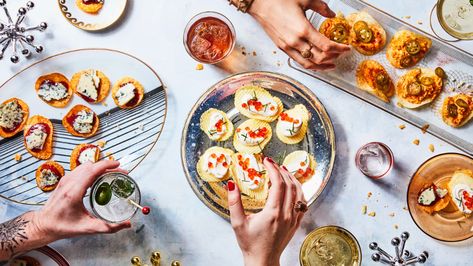 Potato Chip Appetizers Are the Perfect Cocktail Party Food for New Year's Eve | Epicurious Chip Appetizers, Carrot Ginger Dressing, Cocktail Party Appetizers, New Years Appetizers, New Year's Eve Appetizers, New Years Eve Food, Cocktail Party Food, Christmas Ham, New Year's Eve Recipes