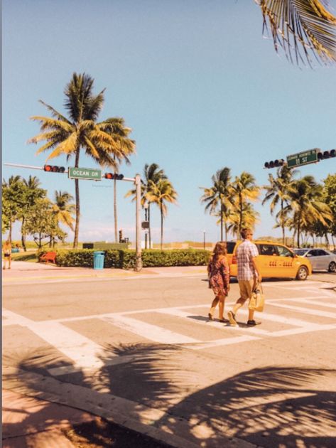 miami travel vacation couple beach street photography sunny vibe aesthetic summer fun friends ocean car crosswalk outside nature palm tree blue yellow green black girl shadow interesting playlist profile vibes vibey vibez fun film traffic light Miami Street Photography, Green Photo Wall, Miami Beach Aesthetic, Miami Street, Outside Nature, Miami Vibes, Beach Palm Trees, Beach Street, Miami Travel