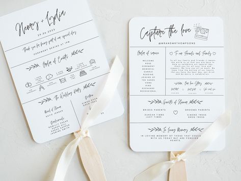 Ceremony Timeline, Wedding Fan Programs, Fan Programs, Fan Template, Minimalist Calligraphy, Program Wedding, Wedding Infographic, Wedding Fan, Program Fans