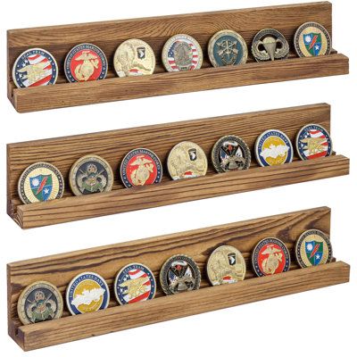 Chip Display, Challenge Coin Holder, Military Coins, Wood Floating Shelf, Burnt Wood, Coin Display, Storage Racks, Wood Floating Shelves, Commemorative Coins