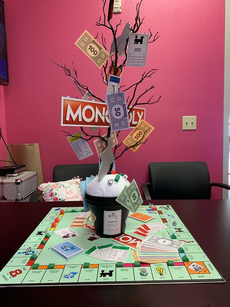 Real Estate Centerpieces, Monopoly Centerpiece Table Settings, Gameboard Centerpieces, Monopoly Hoco Theme, Gaming Centerpieces, Monopoly Decorations Themed Parties, Giant Monopoly Pieces, Board Game Party, Game Party