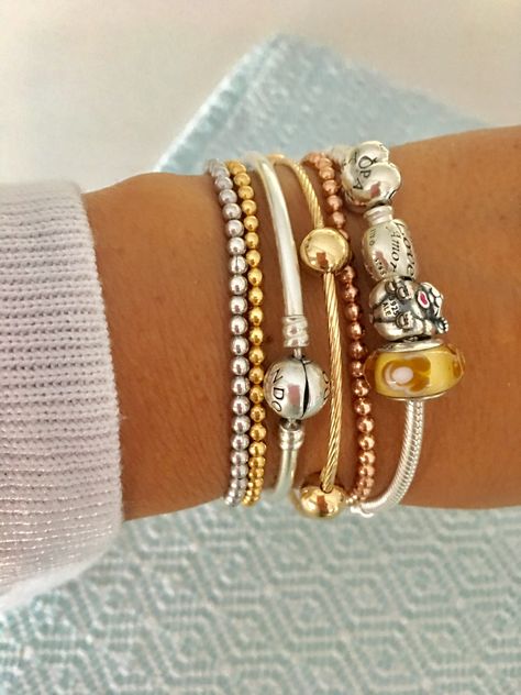 Pandora  Mix & Match Mixed Metal Pandora Bracelet, Pandora Bangle, Dope Jewelry, Sea Glass Art, Pandora Bracelet, Pandora Jewelry, Mixed Metals, Necklace Jewelry, Mix Match