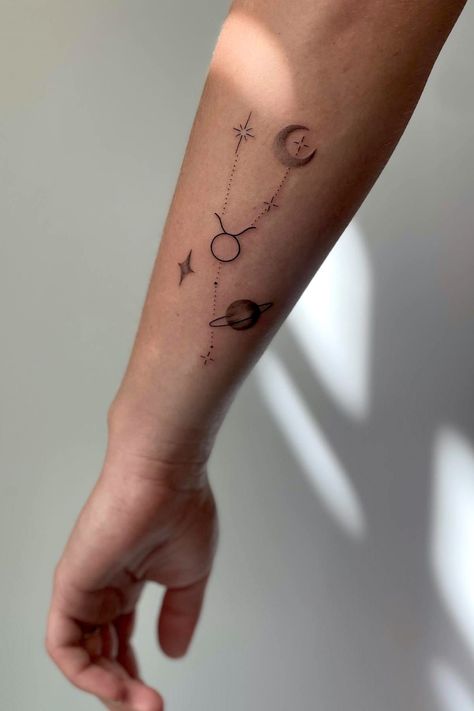 Taurus Glyph Tattoo, Taurus Venus Tattoo, Taurus Goddess Tattoos For Women, Horoscope Tattoos Taurus, Pubic Bone Tattoos Ideas, Taurus Tattoo For Women Pretty, Taurus Tattoo For Women Zodiac, Astrology Tattoo Taurus, Taurus Astrology Tattoo