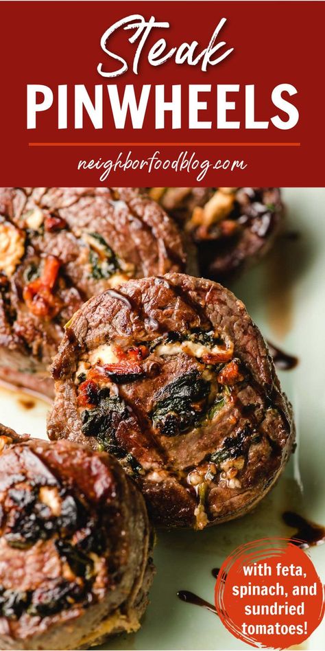 Steak Pinwheel stuffed with feta, sun dried tomatoes, and spinach with balsamic glaze. Slow Cooked Silverside, Beef Pinwheels, Flank Steak Pinwheels, Steak Pinwheels, Tomatoes And Feta, Slow Cooker Recipes Beef, Gluten Free Main Dishes, Pinwheel Recipes, Sundried Tomatoes