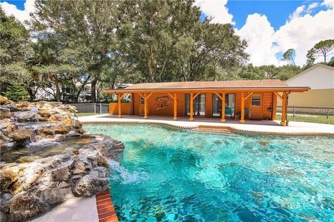 Poolside log cabin on pony farm near the beach. - Cabins for Rent in Largo, Florida, United States Romantic Florida Getaway, Fell Pony, Farm Chickens, Waterfront Cabins, Florida Pool, Florida Camping, Romantic Cabin, Florida Destinations, Florida Springs