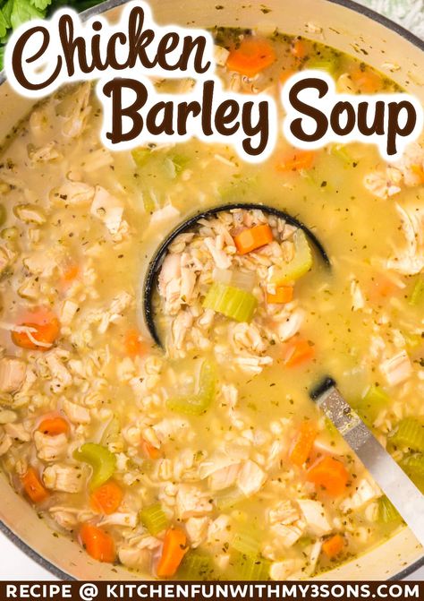 There isn’t anything more comforting than this Chicken Barley Soup recipe on a cold day. It’s hearty, warm, and easy to make. You’ll want to enjoy it all winter long! Chicken Barley Soup Recipes Homemade, Barley Soup Chicken, Soup Recipes Barley, Chicken And Barley Soup Recipes, Soup Recipes With Barley, Hale And Hearty Soup Recipes, Slow Cooker Chicken Barley Soup, Soups Good For Colds, Instant Pot Barley Recipes