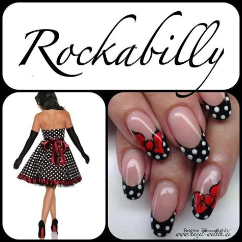 Rockabilly nail art Pin Up Nails, Rockabilly Nails, Rockabilly Wedding, Crazy Nail Art, Retro Nails, Vintage Nails, Her Nails, Pretty Nail Designs, Red Nail Designs