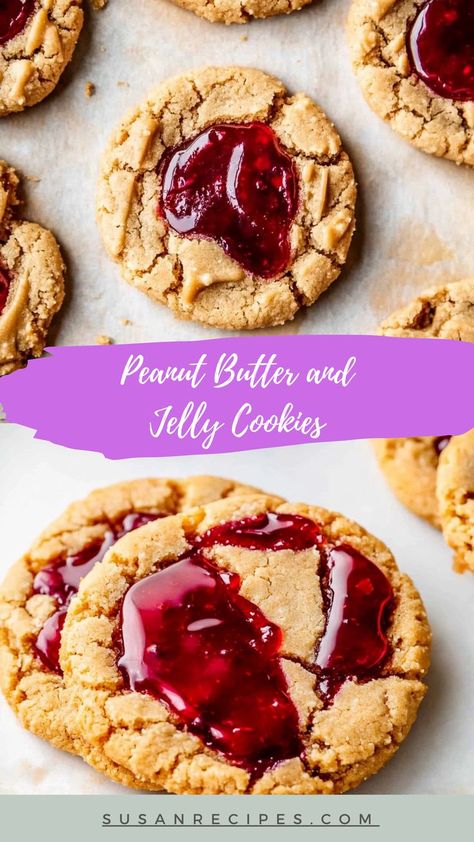 Peanut butter, jelly, and cookies—what could be better? Peanut Butter and Jelly Cookies are the ultimate indulgence! 🍪🍇 #PBJDelight #CookieDreams #PeanutButterCravings #SweetAndSatisfying #FruitAndNutBites #NostalgicDesserts #BakingBliss #DeliciousTreats #CookiePerfection #ComfortBakes 🍓🥜 Cookies With Preserves, Peanut And Jelly Cookies, Peanut Butter And Jelly Oatmeal Cookies, Pb&j Thumbprint Cookies, Peanut Butter Jelly Drink, Peanut Butter And Jelly Thumbprint Cookies, Peanut Butter And Jelly Balls, Jelly Filled Christmas Cookies, Peanut Butter And Jelly Pizza