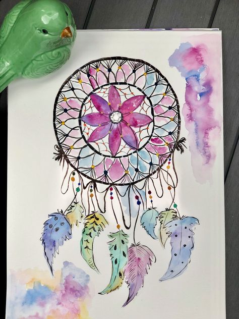 Dreamcatcher. Watercolor. Dreamcatcher Watercolor, Canvas Painting Tutorials, Watercolor Ideas, Painting Tutorial, Watercolour Painting, Dream Catcher, Canvas Painting, Canvas