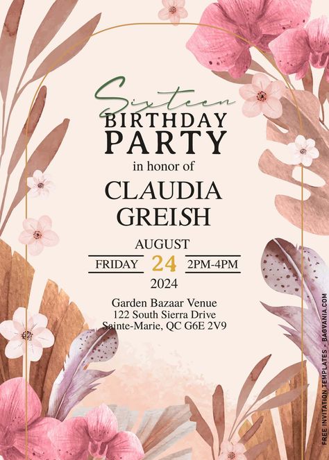 Awesome 7+ Classy And Chic Bohemian Theme Birthday Invitation Templates #free #freeinvitation2019 #birthday #disney #invitations #invitationtemplates Art Theme Birthday Party Invitations Free Printable, Boho Chic Invitations, Bohemian Invitation, Sweet Sixteen Birthday Invitations, Chic Birthday Party, Greenery Invitation, Bohemian Theme, Floral Invitations Template, Boho Invitations