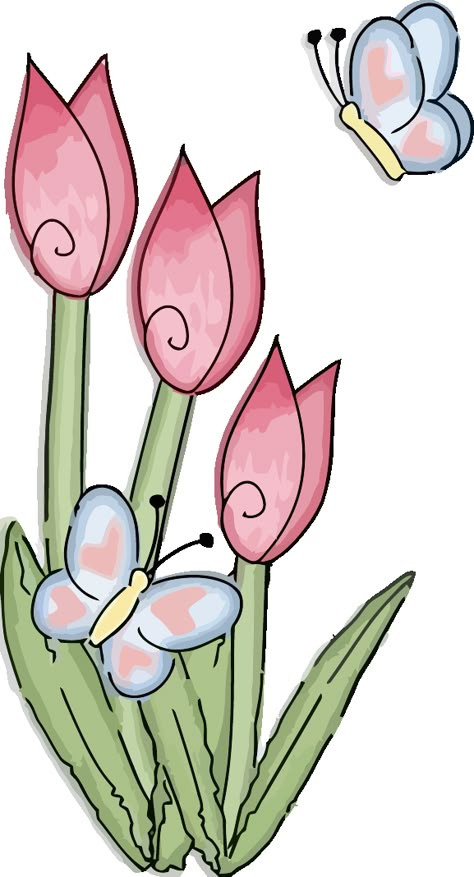 Butterfly On Flower, Flower Drawing Design, Spring Tulips, Trendy Flowers, Flower Doodles, Flower Clipart, Art Drawings For Kids, Butterfly Pattern, Watercolor Cards