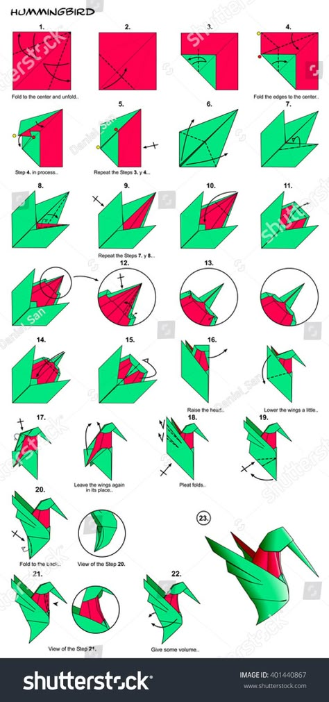 Animal Diagram, Origami Hummingbird, Bird Paper Craft, Paper Crafts Ideas, Origami Animal, Origami Diagrams, Origami Decoration, Origami For Beginners, Cute Origami