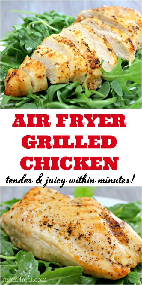 Cooking chicken in an air fryer doesn’t mean it has to be fried. You can cook grilled chicken in your air fryer that turns out tender and juicy year round! This air fryer grilled chicken is so easy to make and great for meals, salads, soups and so much more. You can even make it ahead of time to use for meal prep! Air Fryer Chicken Salad, Air Fried Grilled Chicken, Grill Chicken In Air Fryer, How To Cook Chicken In An Air Fryer, How To Cook Chicken For Salads, Air Fry Grilled Chicken, How To Grill Chicken In Air Fryer, How To Cook Chicken In Air Fryer, Airfryer Chicken For Salad