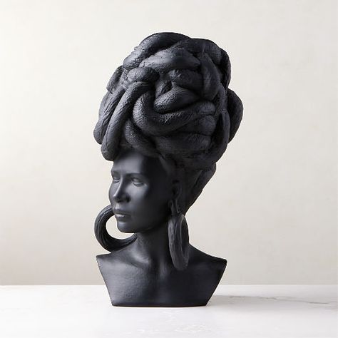 Black In Design Collective | CB2 Clay Bust, Weaver Bird, Woven Vase, Black Leather Chair, Studio Condo, Freedom Fighter, Bust Sculpture, Cut Her Hair, Black Vase