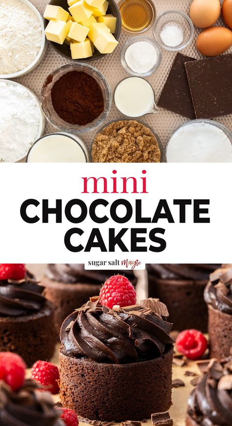 Mini Chocolate Ganache Cake, Individual Cakes Mini, Small Chocolate Cake Recipe, Chocolate Cake Mini, Chocolate Mini Cake, Chocolate Mini Cakes, Mini Chocolate Cakes, Small Chocolate Cake, Mini Cheesecake Pan