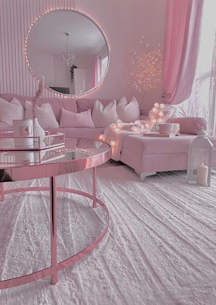 Light Pink Rooms, Pink House Interior, Pink Apartment, Pink Living Room Decor, Cute Living Room, Girly Apartments, Girly Apartment Decor, Pink Furniture, Pink Bedroom Decor