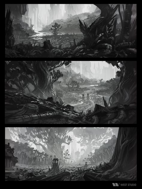 ArtStation - Freelance work with West Studio, Quentin Regnes Value Painting, Environment Sketch, Environment Painting, Landscape Concept, Freelance Work, Concept Art Drawing, Environmental Design, Visual Development, Environment Design