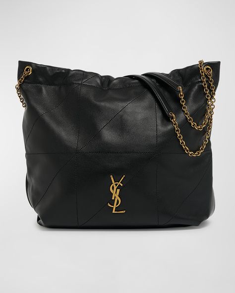 "Find SAINT LAURENT Jamie 4.3 Pochon Ysl Shoulder Bag In Quilted Leather on Editorialist. Saint Laurent \"Jamie 4.3\" shoulder bag in smooth quilted leather Feature signature YSL logo lettering Chain/leather shoulder straps Drawstring closure Interior, leashed zip pouch bag Bronze hardware Approx. 15\"H x 13\"W x 0.8\"D Made in Italy" Saint Laurent Hobo Bag, Ysl Shoulder Bag Black, Black Suede Ysl Bag, Ysl Bag Matte Black, Black Ysl Bag Quilted, Bronze Hardware, Bag Light, Big Bags, Zip Pouch