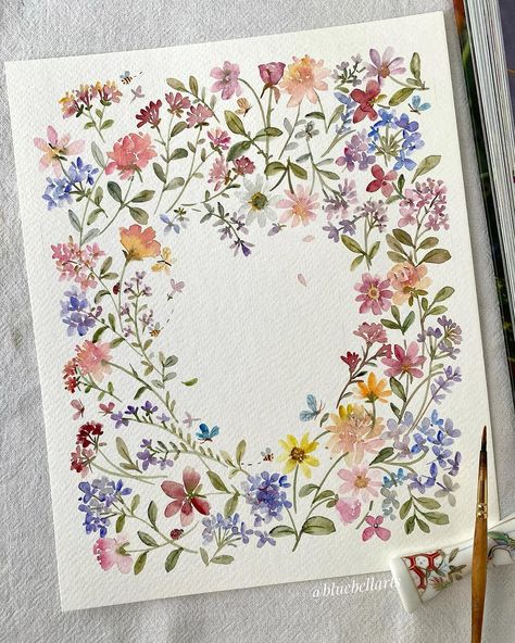 Water Colour Flowers Patterns, Dainty Painted Flowers, Colourful Flower Painting, Korean Painting Aesthetic, Painted Flowers Acrylic, Flower Painting Simple, Easy Floral Painting, Spring Watercolor Painting, Small Flower Painting