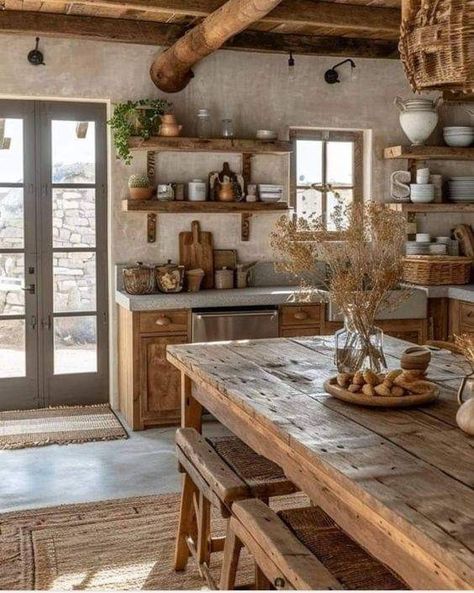 Rustic Wood Floors, Kabinet Dapur, French Country Kitchens, French Country Kitchen, Rustic Kitchen, House Inspo, Dream Home Design, Country Kitchen, Rustic Home Decor