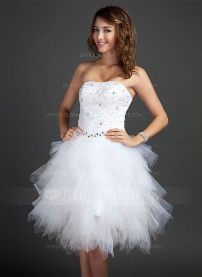 A-Line Sweetheart Knee-Length Tulle Homecoming Dress With Beading Appliques Lace Sequins Cascading Ruffles (022015335) - JJ's House Cascading Dress, Homecoming Dresses Knee Length, Sweetheart Homecoming Dress, Ruffle Beading, Cheap Homecoming Dresses, Tulle Homecoming Dress, Cascading Ruffles, Satin Tulle, Sequin Appliques