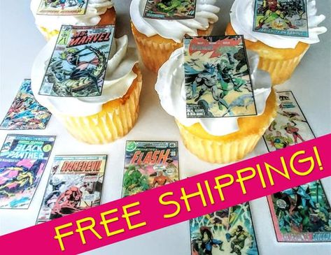 Edible Classic Comic Books Cupcake Toppers | Comic Book Toppers | cupcake toppers | comic book cupcake toppers | edible comic books | comics Cupcakes For Boyfriend, Name Cupcakes, Wedding Dessert Cupcakes, National Comic Book Day, Superhero Cupcake Toppers, Edible Party Favors, Superhero Cupcakes, Surprise 40th, Book Cupcakes