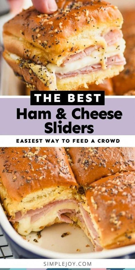 Ham and Cheese Sliders are the best solution for an easy dinner. These make the perfect party food, and will win over any crowd. Ham Cheese Sliders Easy, Roast Beef And Cheddar, Ham Cheese Sliders, Savory Ham, Ham And Cheese Sliders, Buttery Rolls, Cheese Sliders, Ham Sandwiches, Dinner Rolls Recipe